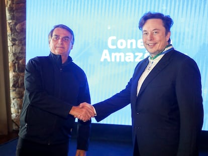 Jair Bolsonaro y Elon Musk, durante su reunión en São Paulo, en 20 de mayo.