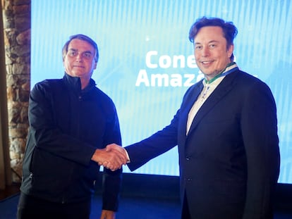 El presidente Bolsonaro y el empresario Elon Musk en el acto Conecta Amazonia este viernes en Porto Feliz, a una hora de São Paulo.