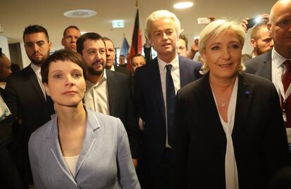 Petry, Le Pen, Wilders y Salvini este sábado en Coblenza.