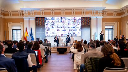 Presentación del Kit Consulting, el pasado 17 de mayo, con José Luis Escrivá, ministro para la Transformación Digital y de la Función Pública (a la izquierda), y  
Jesús Herrero, director general de Red.es.