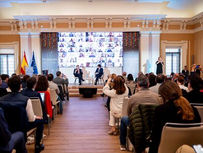 Presentación del Kit Consulting, el pasado 17 de mayo, con José Luis Escrivá, ministro para la Transformación Digital y de la Función Pública (a la izquierda), y  
Jesús Herrero, director general de Red.es.