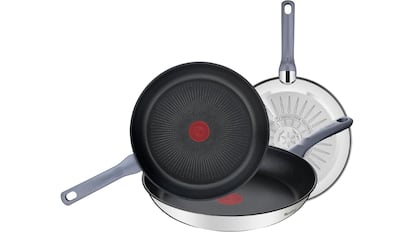 Vista do conjunto de frigideiras Tefal com desconto na Amazon.