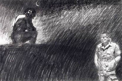 <i>Sin título (El Coloso, de Goya, soldado)</i>, 1990, dibujo de Robert Morris.