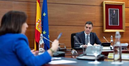 El presidente del Gobierno, Pedro Sánchez, en el consejo de ministros de este martes