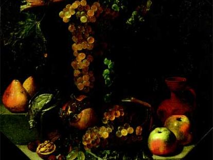 <i>Bodegón con uvas, frutero y jarra de barro,</i> de Juan de Espinosa.