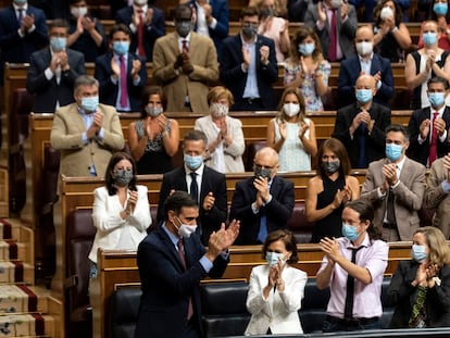Spanish PM Pedro Sánchez accepts applause from fellow Socialist Party lawmakers in Congress on Wednesday.