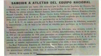 Publicación de la sanción en la revista 'Atletismo español'