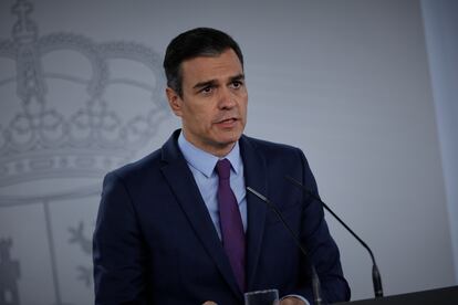 04/08/2020 El presidente del Gobierno, Pedro Sánchez, ofrece la última rueda de prensa  posterior a la reunión del Consejo de Ministros y antes de las vacaciones, en Moncloa, en Madrid (España), a 4 de agosto de 2020
SOCIEDAD 
Jesús Hellín - Europa Press
