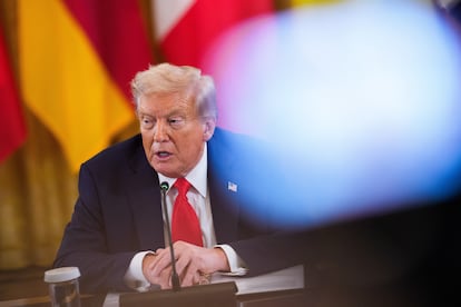 El presidente de Estados Unidos, Donald Trump, en la Casa Blanca, el lunes 18 de agosto de 2025. 

