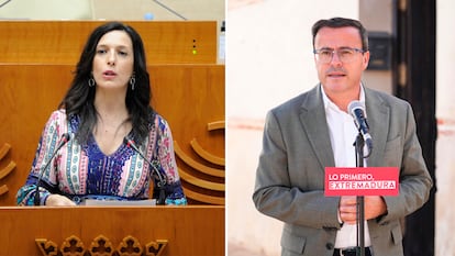 Esther Gutiérrez, candidata a la secretaría general del PSOE extremeño, y del actual secretario general, Miguel Ángel Gallardo, también candidato.