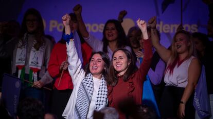 Ione Belarra e Irene Montero, en un acto de Podemos el pasado 17 de diciembre en Madrid.