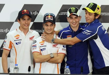 From left to right: MotoGP riders Marc Márquez, Dani Pedrosa, Jorge Lorenzo and Valentino Rossi.