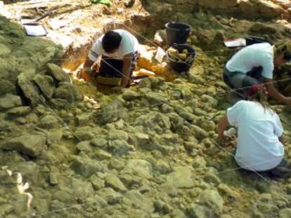 Arqueólogos y antropólogos trabajando en el yacimiento de Calvero de la Higuera.