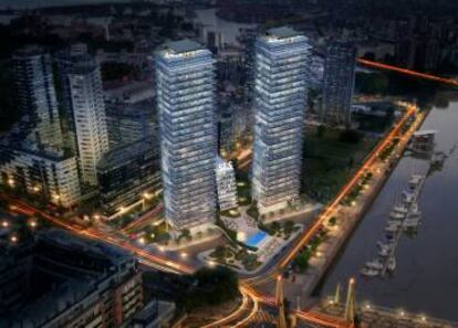 Las torres proyectadas, con el hotel en medio.