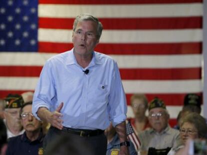 Jeb Bush, en New Hampshire, en un acto de campaña.