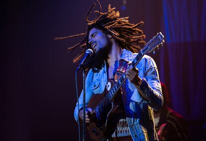 This image released by Paramount Pictures shows Kingsley Ben-Adir in 'Bob Marley: One Love.'