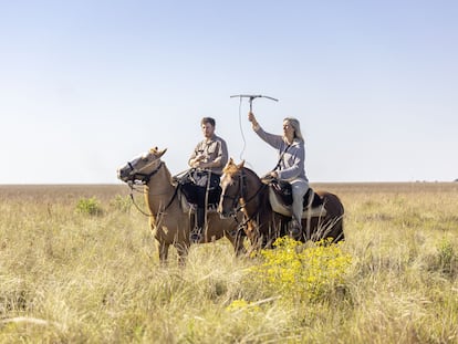 Pablo Guerra y Sofía Heinonen, de Rewilding Argentina, rastrean la presencia de nuevos ejemplares de jaguares.