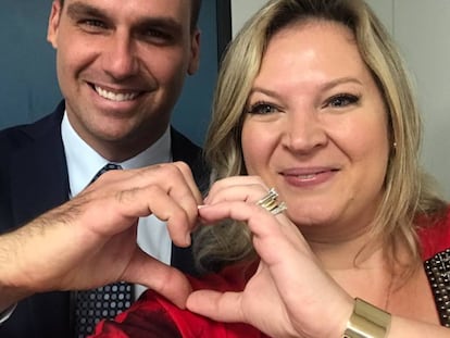 Eduardo Bolsonaro e Joice Hasselmann exibem sua paz. 