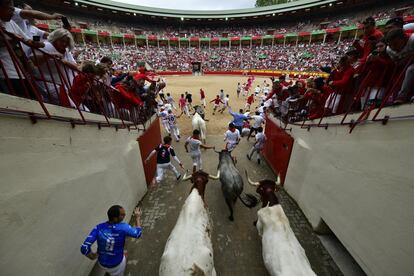 Los toros han accedido a los chiqueros de la plaza sin mayores incidencias. Serán lidiados a partir de las 18.30 horas por los diestros Fernando Robleño, Javier Castaño y Pepe Moral.