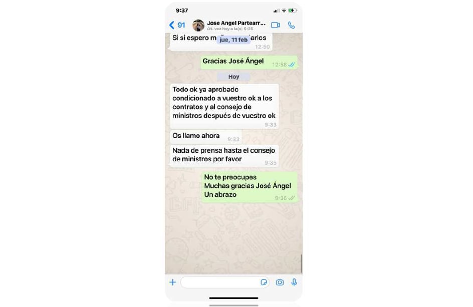 Captura de pantalla de una conversación entre José Ángel Partearroyo y Julio Martínez Sola.