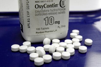 OxyContin pills are arranged for a photo, Feb. 19, 2013, at a pharmacy in Montpelier, Vt.