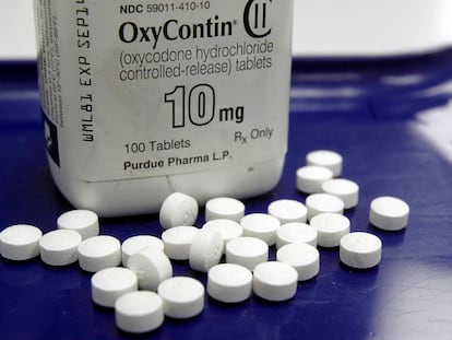 OxyContin pills are arranged for a photo, Feb. 19, 2013, at a pharmacy in Montpelier, Vt.
