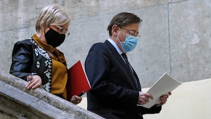 Valencia health chief Ana Barceló and regional premier Ximo Puig on Tuesday. 