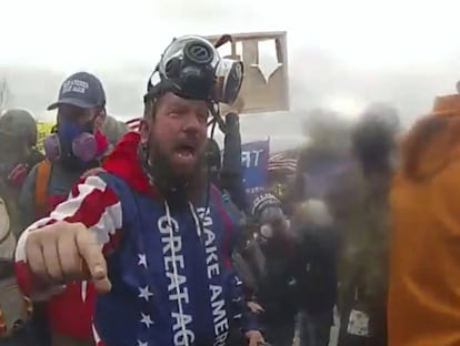 Chris Quaglin during the assault on the Capitol, in a scene from the documentary 'Homegrown.'