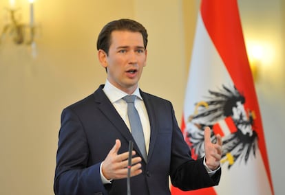 Then Austria's Chancellor Sebastian Kurtz speaks at the press conference after talks with Slovenia's Prime Minister Janez Jansa in Ljubljana, Slovenia, September 8, 2020.