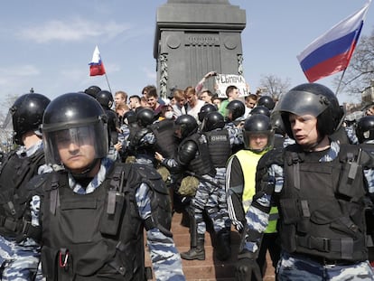 An anti-government protest in Russia.