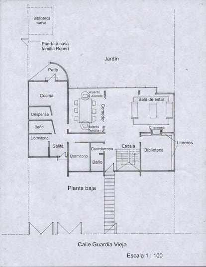 Plano de la casa de Guardia Vieja que figura en la Dirección de Obras Municipales de la comuna de Providencia reproducido por la arquitecta Teresa Rojo Lorca.
