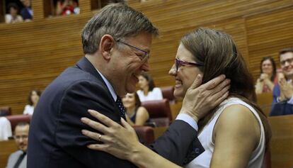 Ximo Puig i Mònica Oltra, avui, en la constitució de la Mesa de les Corts Valencianes.