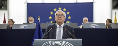 El presidente de la Comisi&oacute;n Europea Jean-Claude Juncker, en su discurso del Estado de la UE ante el Parlamento Europeo