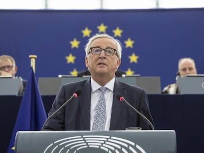 El presidente de la Comisi&oacute;n Europea Jean-Claude Juncker, en su discurso del Estado de la UE ante el Parlamento Europeo