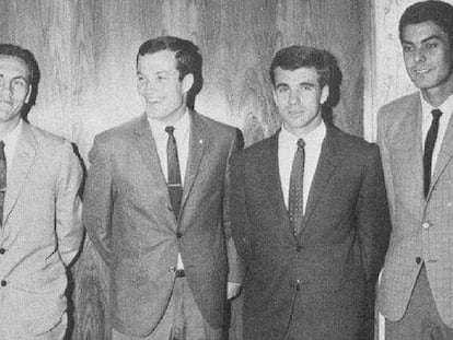 Los cuatro jugadores de Las Palmas convocados con España en 1968: Germán, Castellano, Tonono y Guedes.