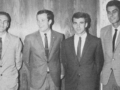 Los cuatro jugadores de Las Palmas convocados con España en 1968: Germán, Castellano, Tonono y Guedes.