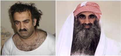 A la izquierda, una imagen de Jalid Sheij Mohammed en 2003. A la derecha, él mismo en una imagen posterior obtenida por la Cruz Roja.