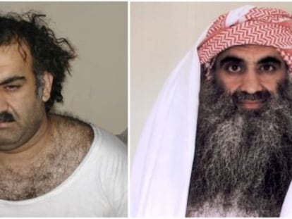 A la izquierda, una imagen de Jalid Sheij Mohammed en 2003. A la derecha, &eacute;l mismo en una imagen posterior obtenida por la Cruz Roja. 