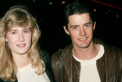 Laura Dern y Kyle MacLachlan en el estreno de 'Crossroads', en marzo de 1986.