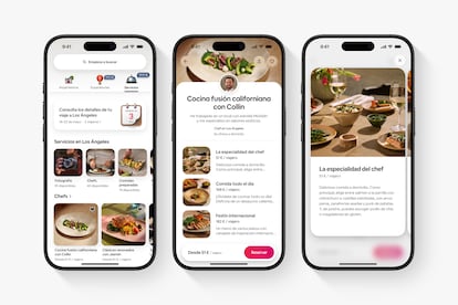 Capturas de pantalla de la nueva aplicación de Airbnb con su oferta de servicios y experiencias.