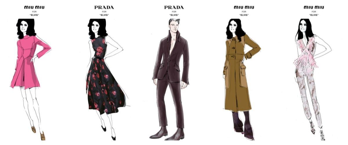 Varios bocetos creados por Miuccia Prada para la película 'Elvis', de Baz Luhrmann.