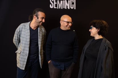 Los cineastas iraníes Ali Ahmadzadeh, Mehran Tamadon y Sepideh Farsi, el miércoles por la noche en Valladolid.