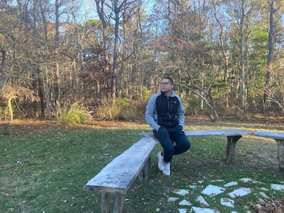 Steven Peters, in the garden of his home in Mashpee this week. 