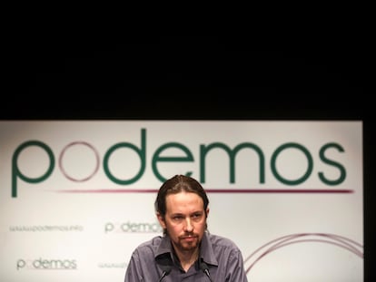 Pablo Iglesias, en 2014, en la presentación de Podemos como nuevo partido.