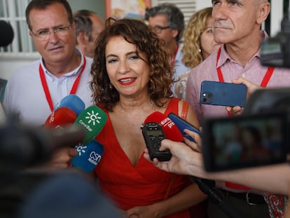 La ministra de Hacienda, María Jesús Montero, tras votar en las elecciones andaluzas el domingo.