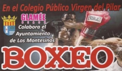 Cartel en el que se publicita la velada de boxeo en el colegio.