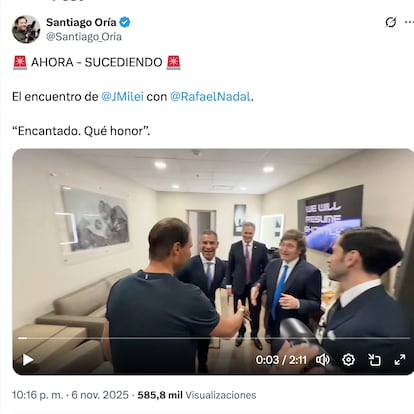 Rafa Nadal se encuentra con Milei y lo que hace el presidente argentino da la vuelta al mundo