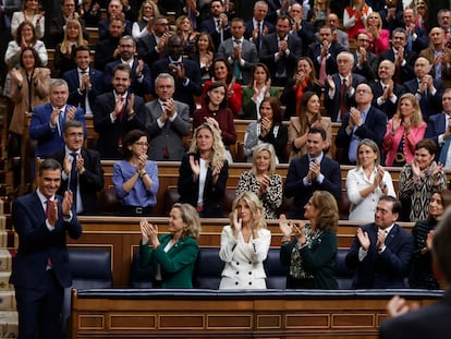 El secretario general del PSOE y presidente del Gobierno en funciones, Pedro Sánchez, en la primera jornada del debate de investidura.