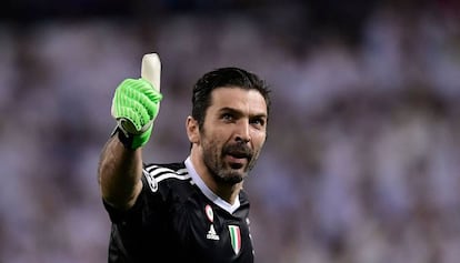 Gianluigi Buffon, en el partido de la Champions contra el Madrid en el Bernabéu.