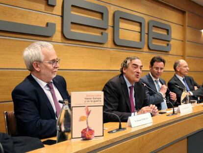 El presidente de la CEOE, Juan Rosell, durante la presentación del libro del ex primer ministro italiano Enrico Letta